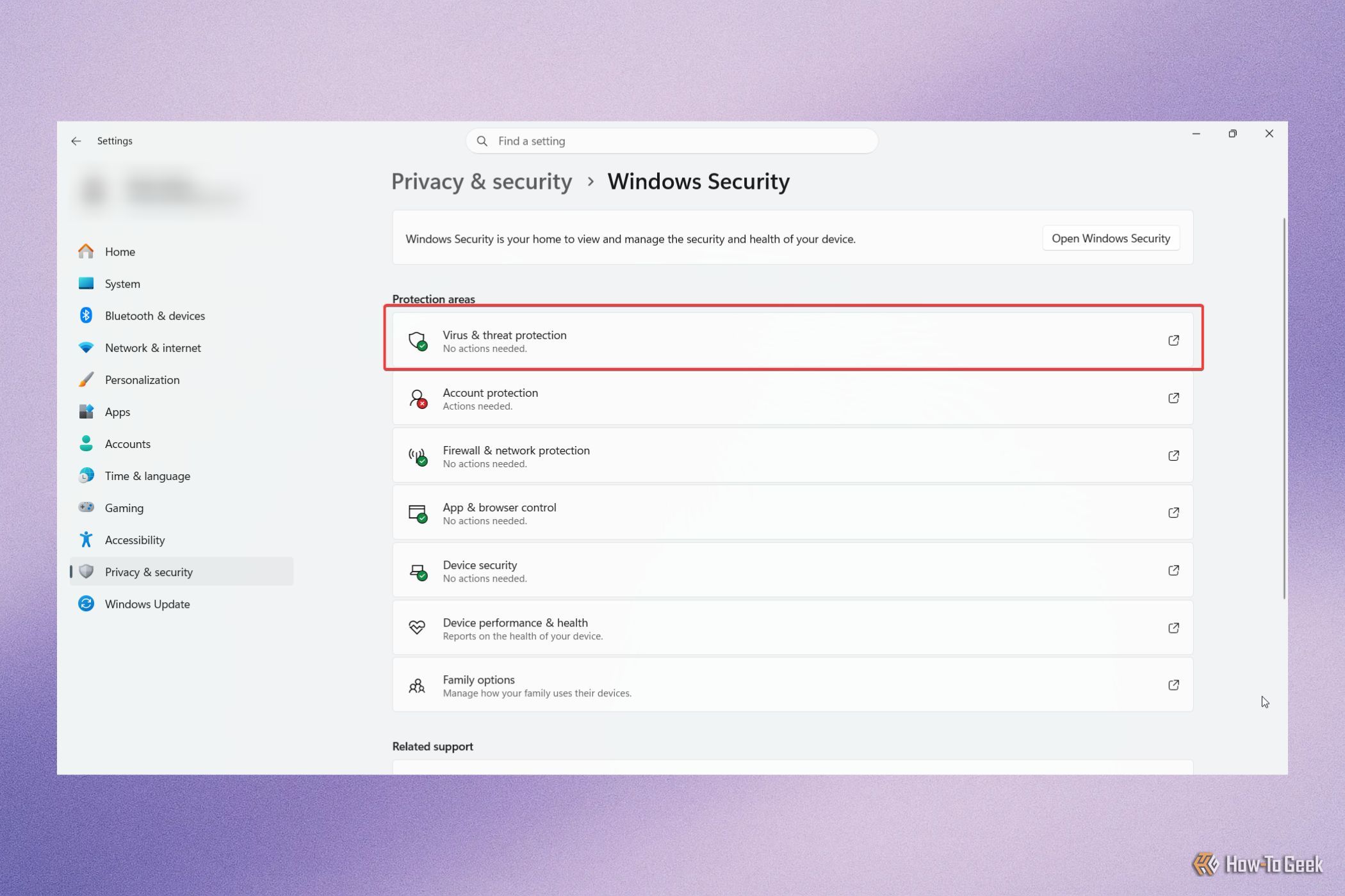 Панель управления защитой от программ-вымогателей в Windows 11