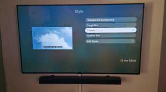 The Apple TV app is showing subtitle options to change styles with classic style selected.