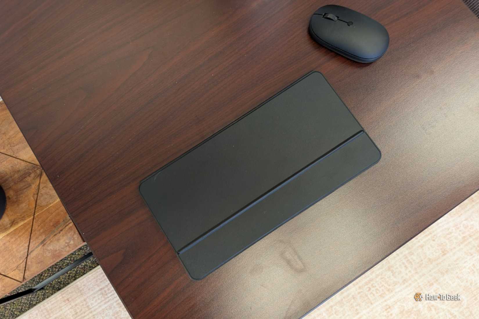 Top-down view of a closed Satechi OnTheGo Bluetooth keyboard.