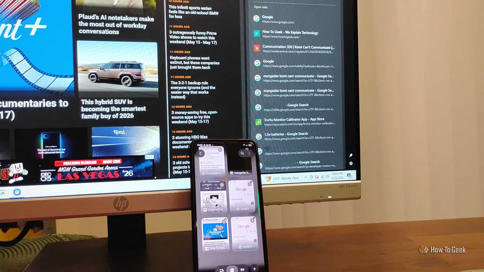 Samsung ブラウザの HTG ページ上の電話。