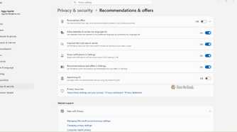 A Windows 11 user going to the settings and then Privacy and Security and then Recommendations and Offers.