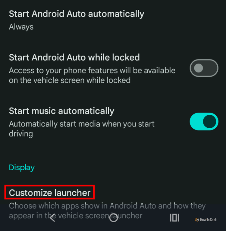 Selecting Customize Launcher in Android Auto.