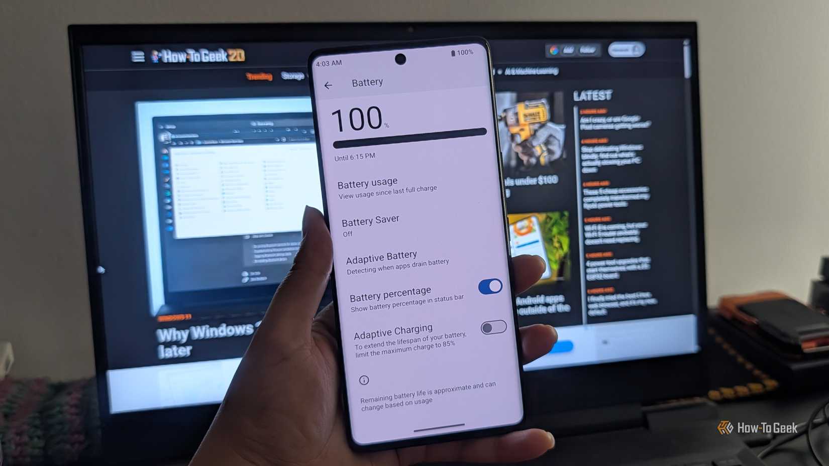 Detailed battery settings on an Android 15 phone.