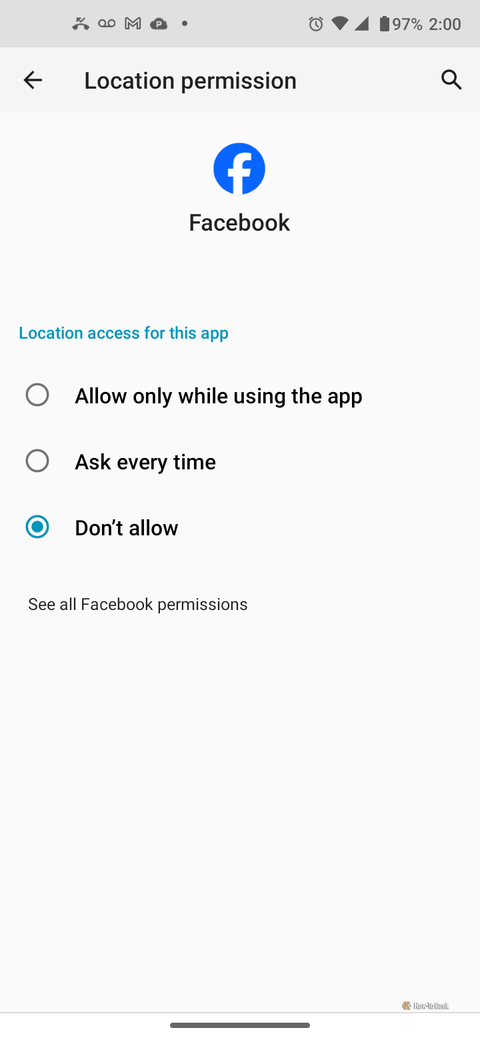 Android Screenshot showing location permission options for Facebook