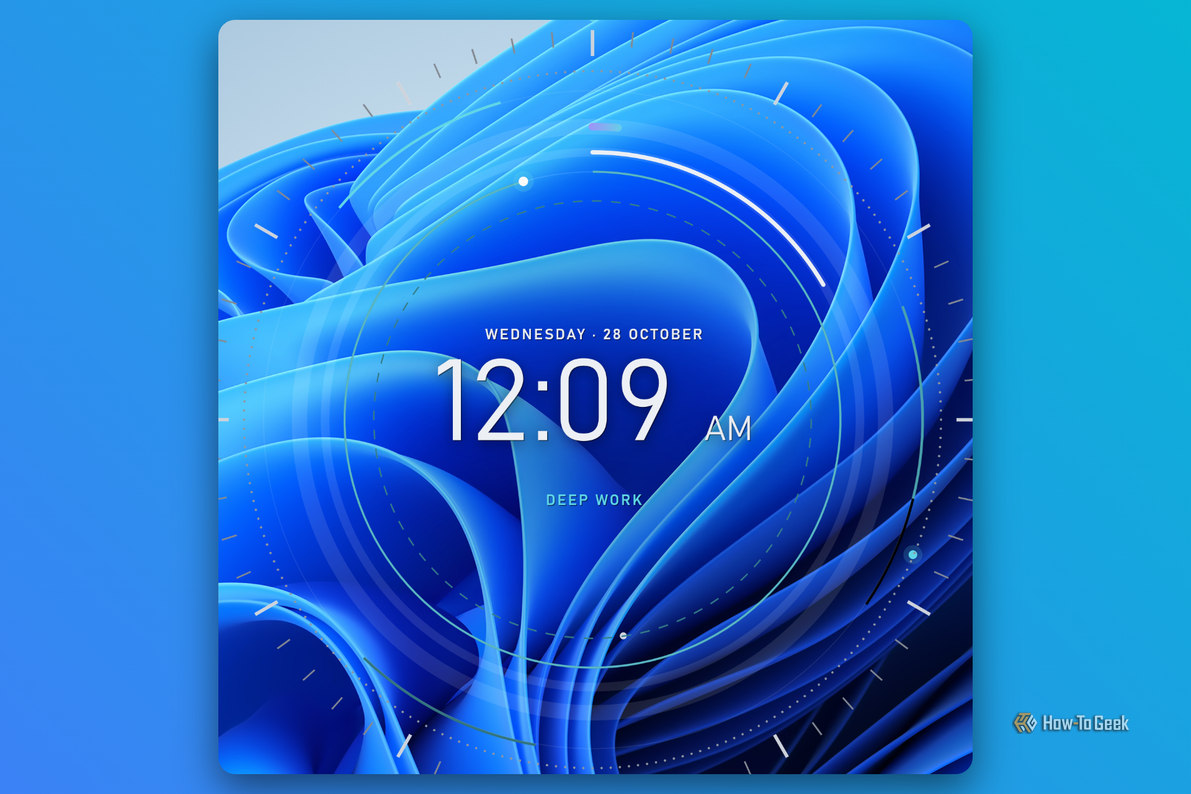 Анимированные часы Rainmeter Анимированный виджет круглых часов с индикатором рабочего режима на фоне обоев Bloom