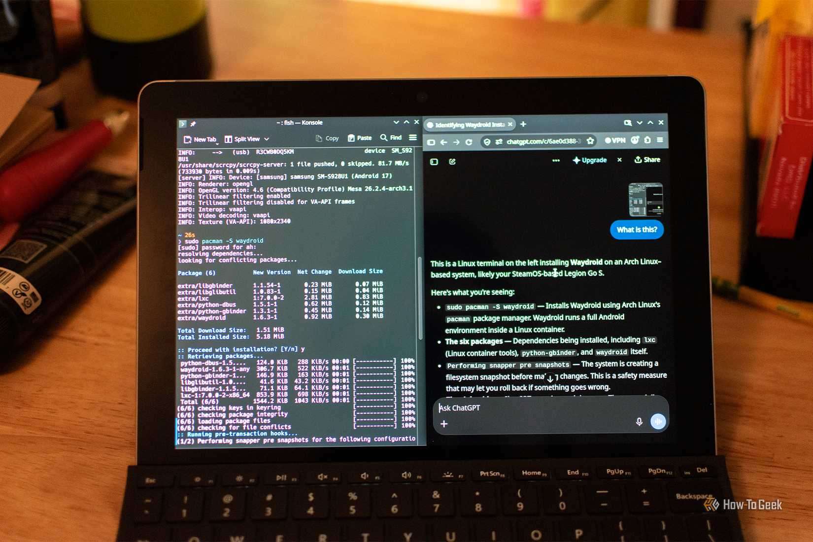 Asking ChatGPT to analyze a screenshot on a Surface Go.