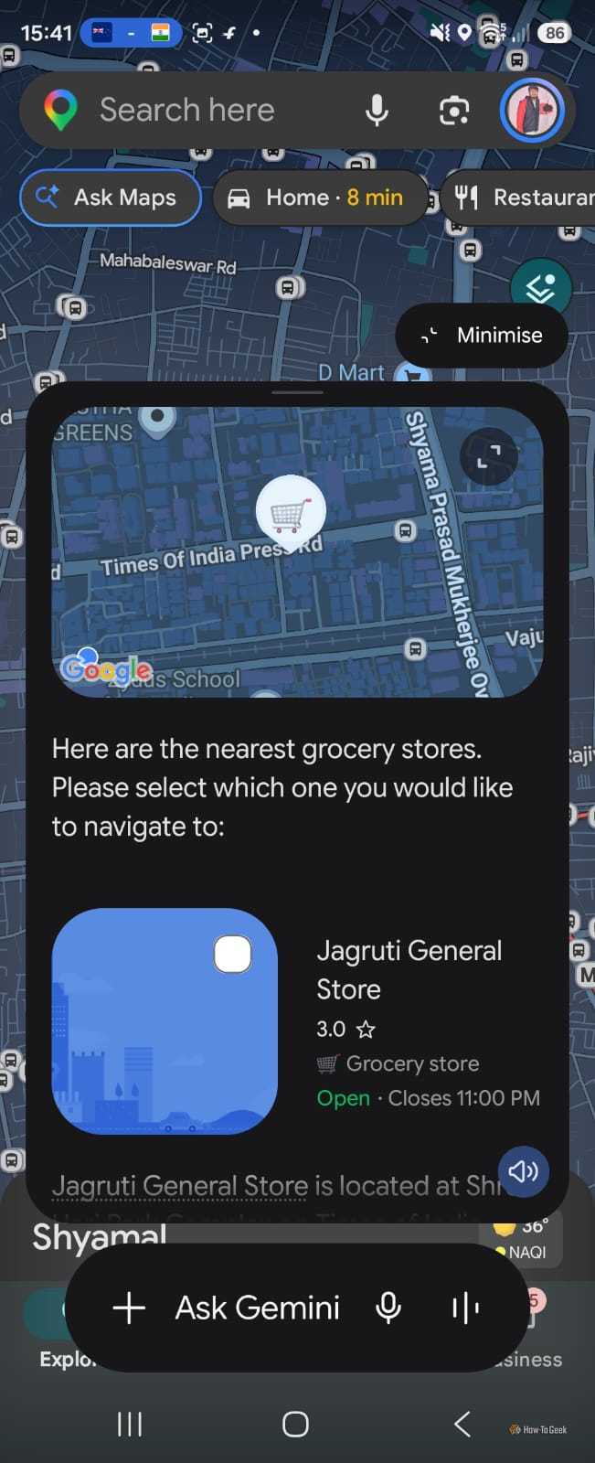 Asking gemini for nearby grocery stores