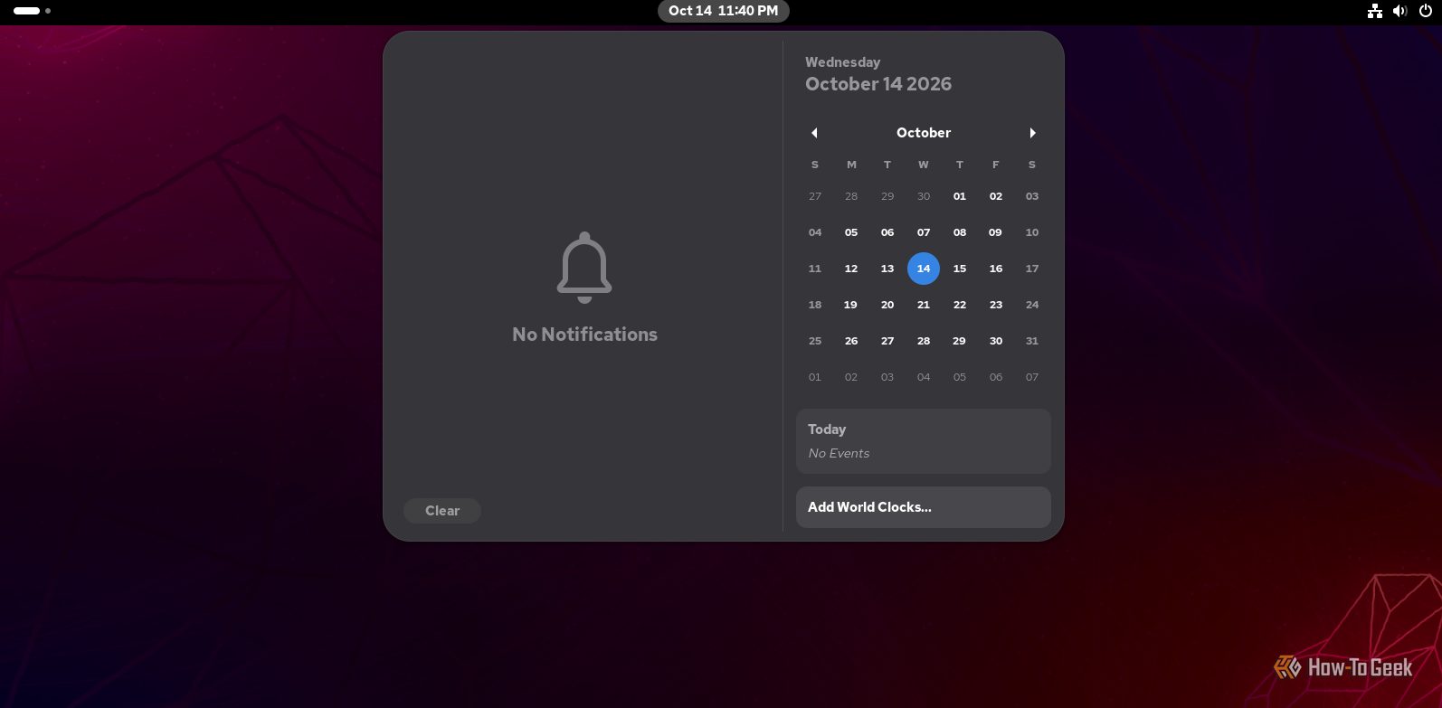 A screenshot of Rocky Linux's notification panel.