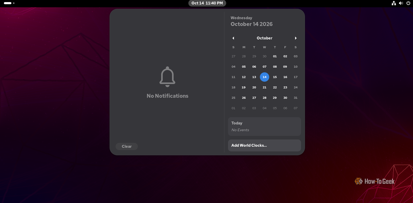 A screenshot of Rocky Linux's notification panel.