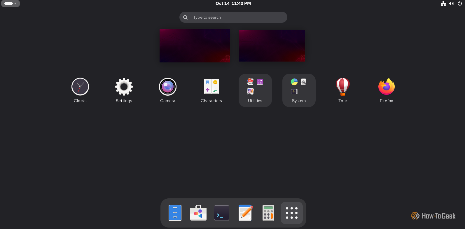 A screenshot of Rocky Linux's app panel.