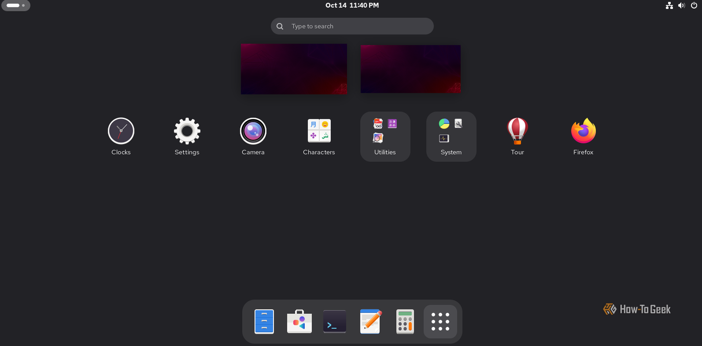 A screenshot of Rocky Linux's app panel.