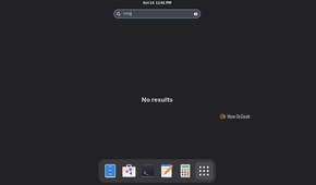 A screenshot of Rocky Linux's search bar returning no results after entering HTG.