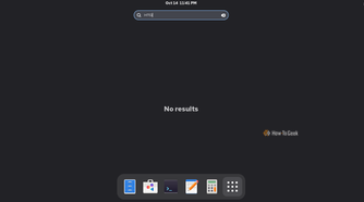 A screenshot of Rocky Linux's search bar returning no results after entering HTG.