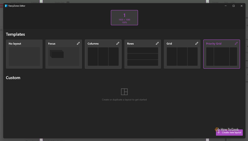A screenshot of FancyZones on Windows 11.