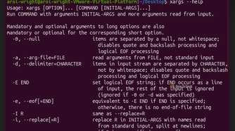 A screenshot of the Linux terminal in Ubuntu showing the xargs command.