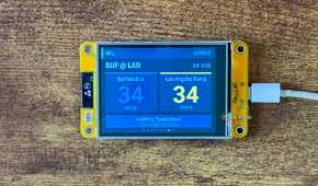 Cheap Yellow Display NFL scoreboard showing Buffalo Bills and Los Angeles Rams tied 34 34 with five seconds left after a Rams Rushing Touchdown.