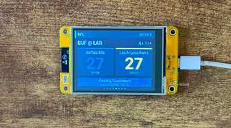 Cheap Yellow Display NFL scoreboard showing Buffalo Bills at Los Angeles Rams tied 27 27 with a Los Angeles Rams Passing Touchdown alert.