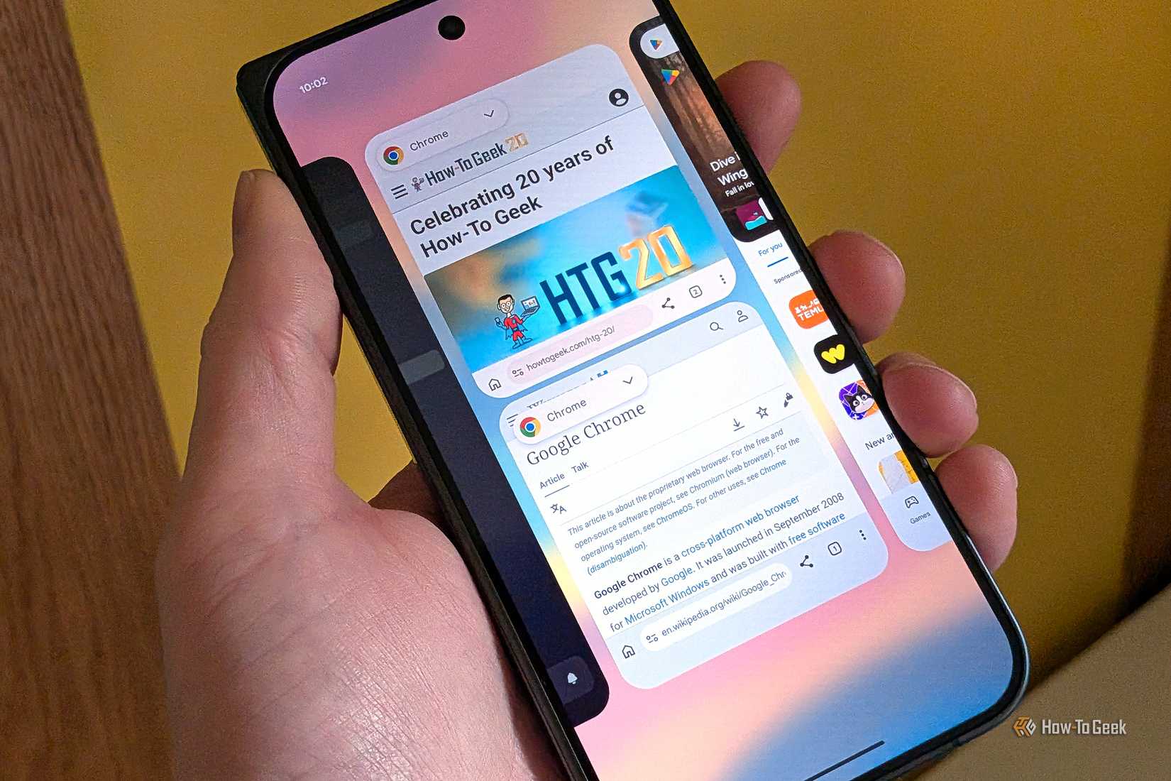 Отображение нескольких окон браузера Chrome на экране Android