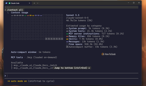Claude Code CLI context all command showing 46.7K tokens with MCP tools loaded on demand.