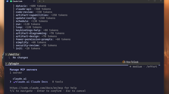 Claude Code CLI MCP server manager showing only the Claude Docs server with 8 tools.