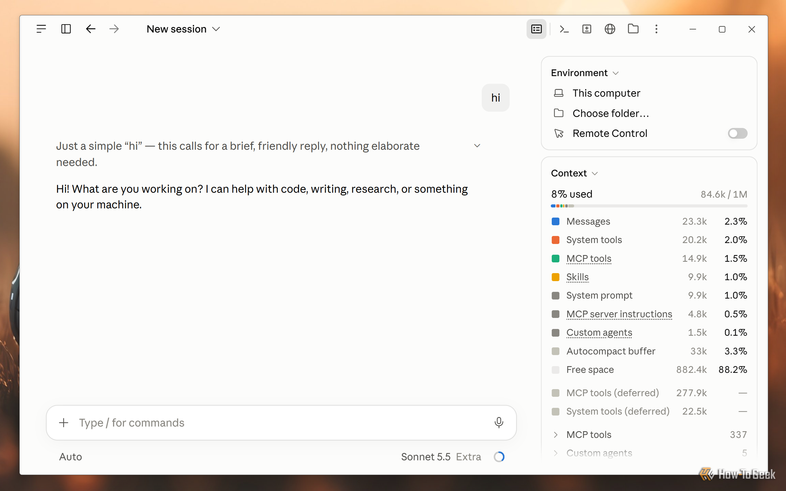 Claude desktop app Context breakdown before cleanup with Messages at 23.3K, MCP tools at 14.9K and Skills at 9.9K.
