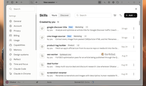 Claude desktop app Skills settings showing 16 skills created by you before cleanup.