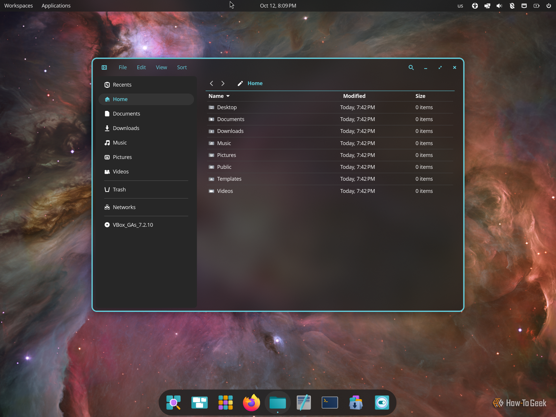 COSMIC Files file manager open on the Home folder.
