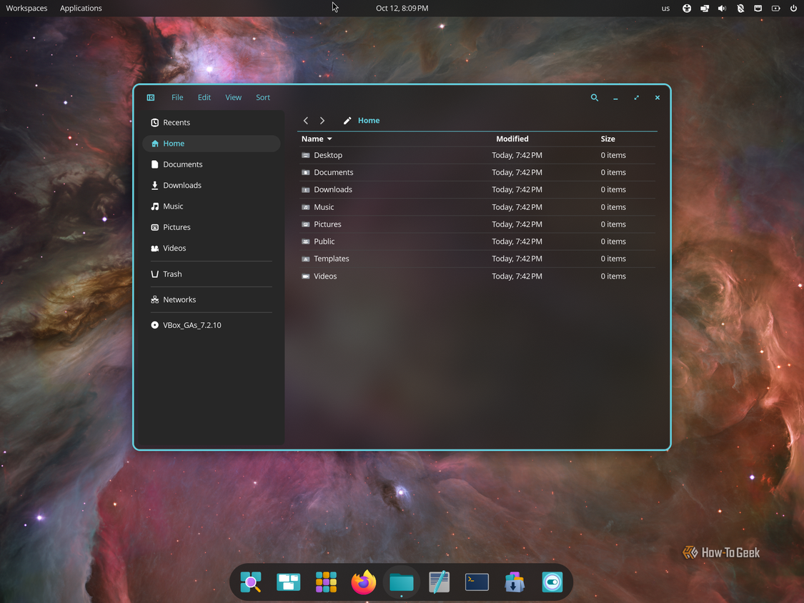 COSMIC Files file manager open on the Home folder.