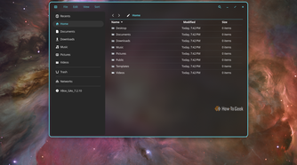 COSMIC Files file manager open on the Home folder.