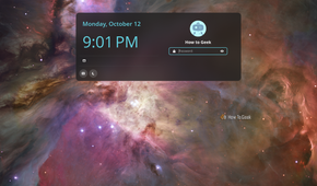 COSMIC lock screen with the date, time and password field for the How to Geek user.