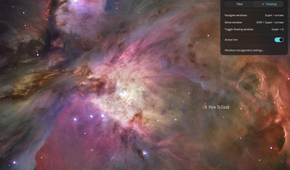 COSMIC tiling applet open in the top panel with the Tile current workspace toggle and Tiled or Floating new workspace options.