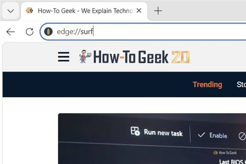 The internal edge surf URL is entered into the Microsoft Edge address bar.