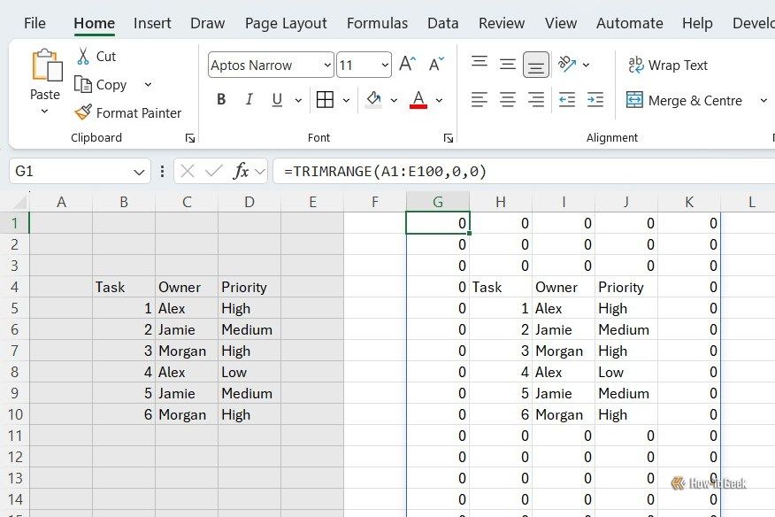 How to use the TRIMRANGE function in Excel
