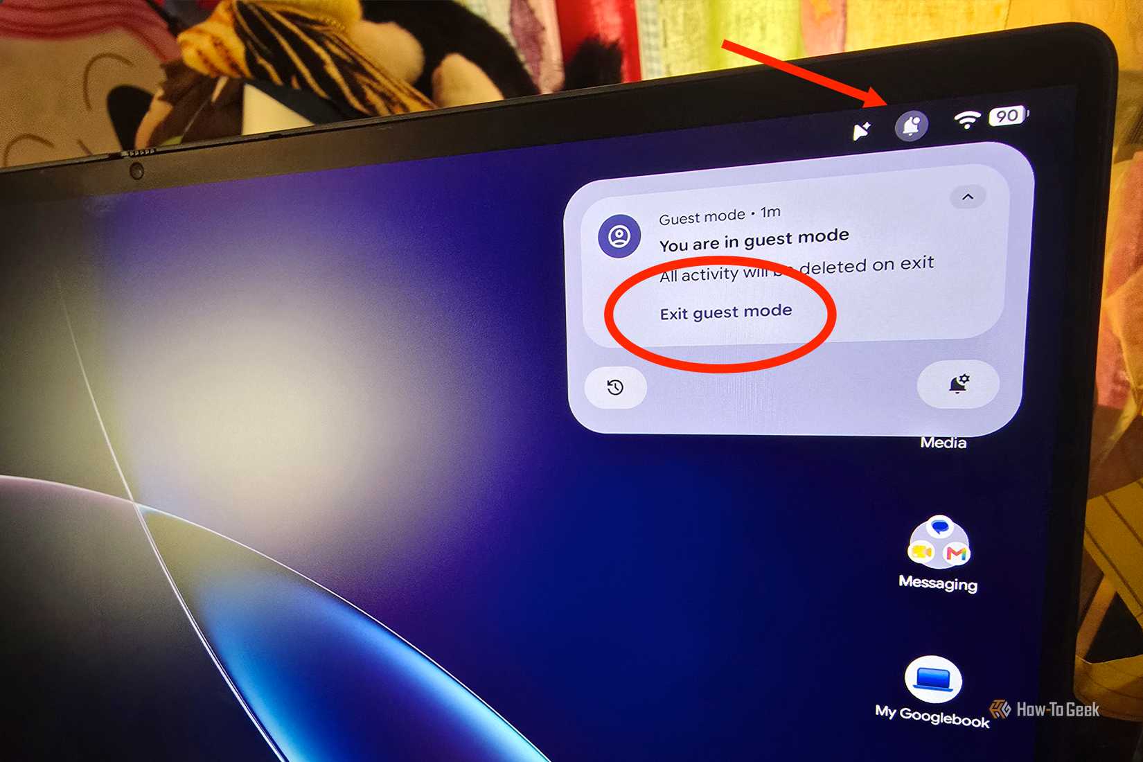 Izlazak iz gostujućeg režima na Googlebook-u.