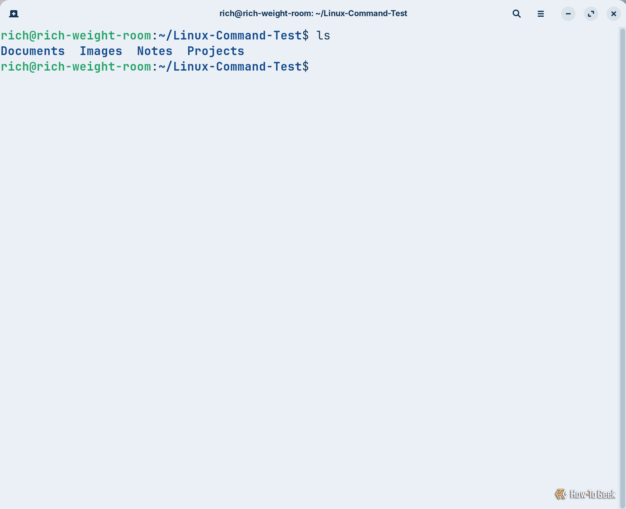 The ls command displays the Documents, Images, Notes, and Projects folders in the Zorin OS terminal.
