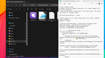 Fact checker button PowerShell script factcheck.ps1 open in Notepad, fact-checking clipboard content with web search.