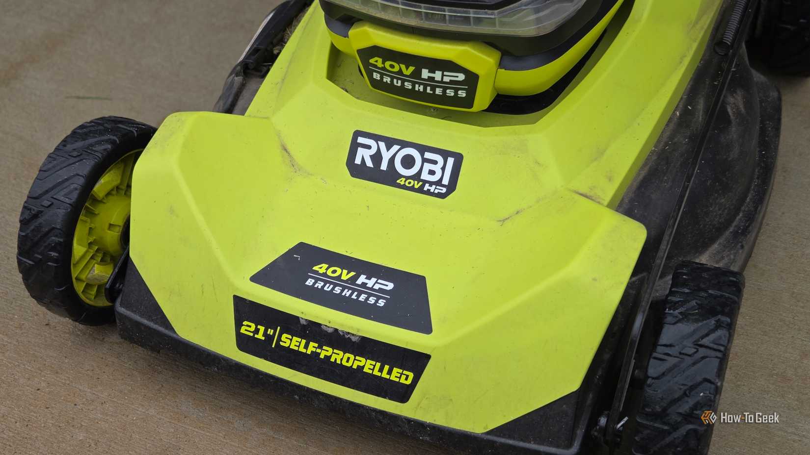Front of Ryobi 40V brushless lawn mower