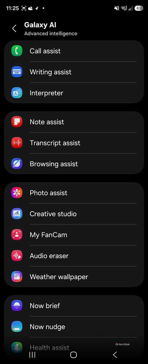 Galaxy AI settings