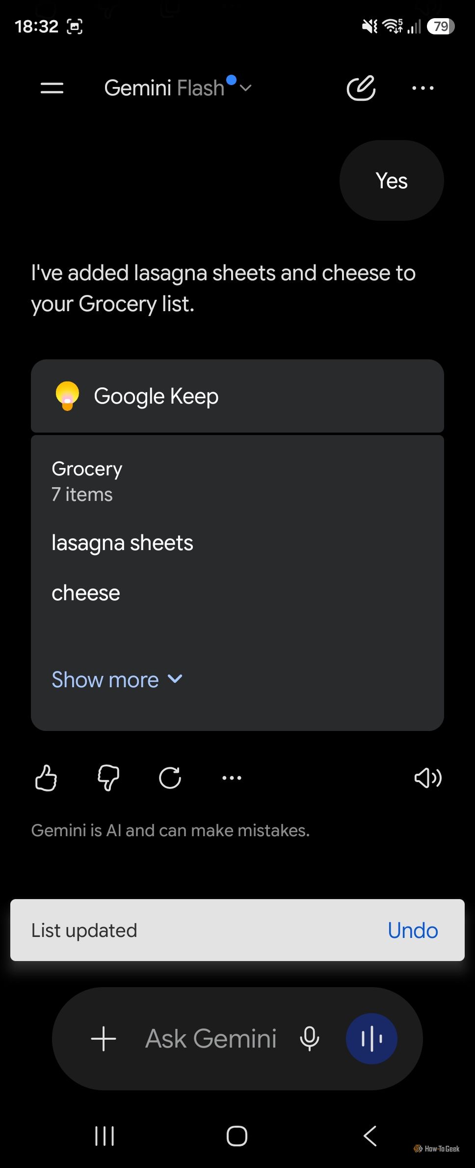 Gemini with connected note in Keep