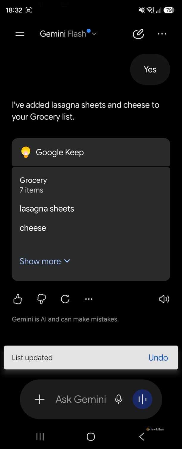 Gemini with connected note in Keep