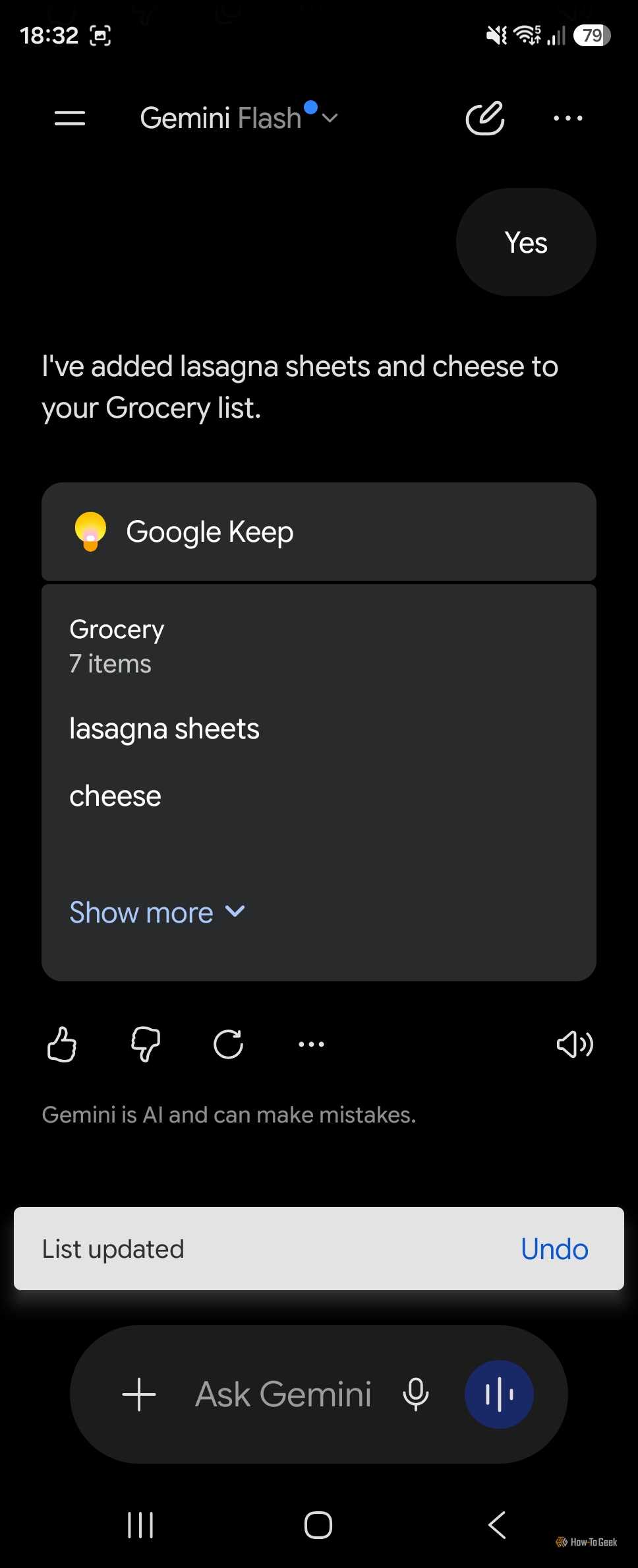 Gemini with connected note in Keep