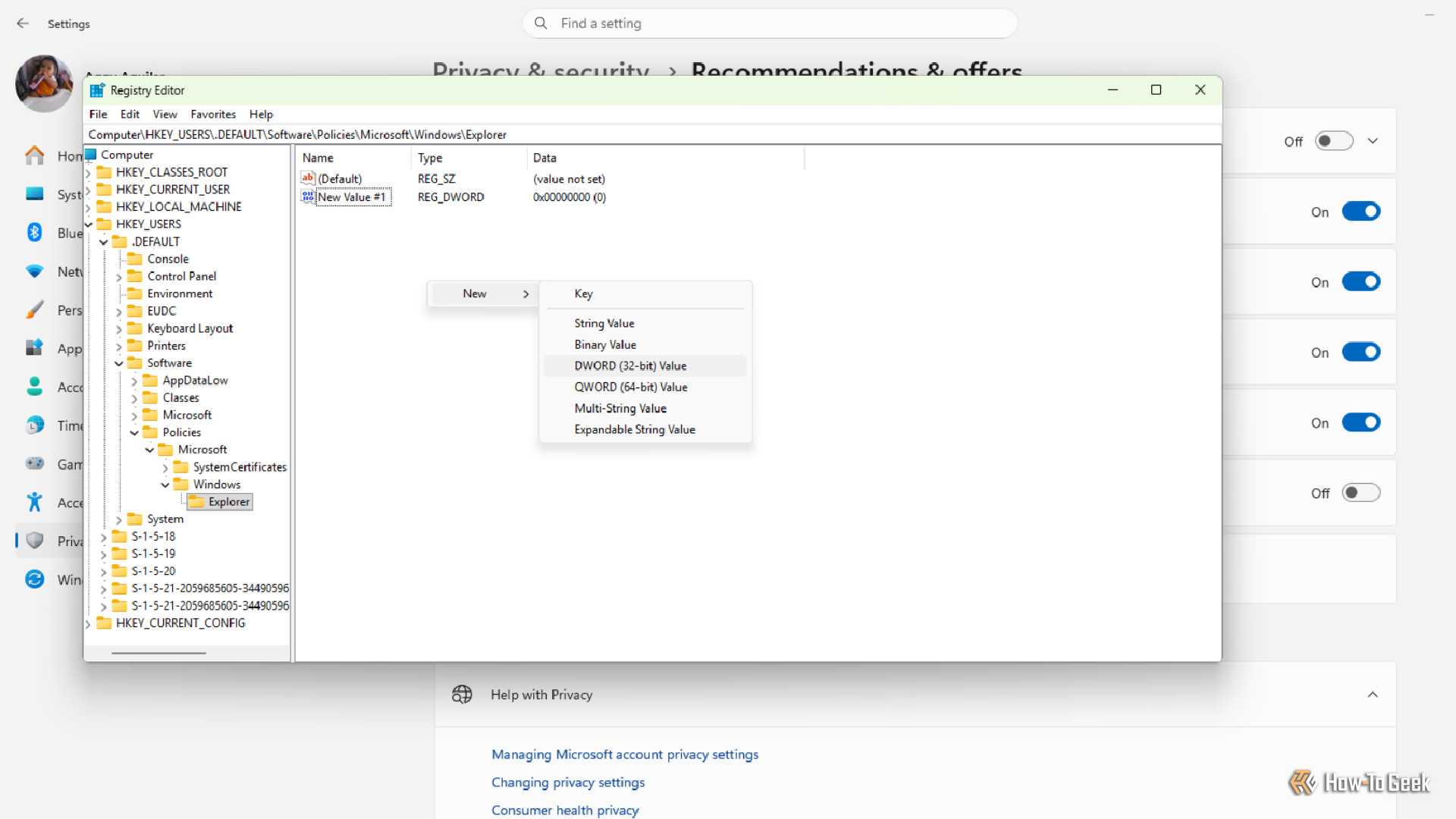 Going to DWord in Windows 11.