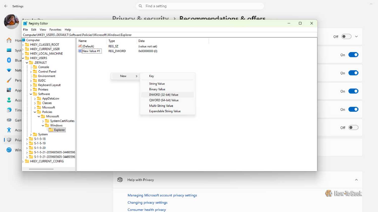 Going to DWord in Windows 11.