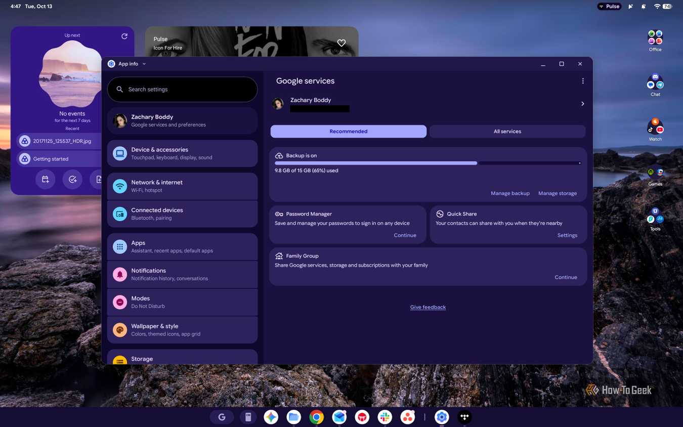 Screenshot of Googlebook OS Settings.