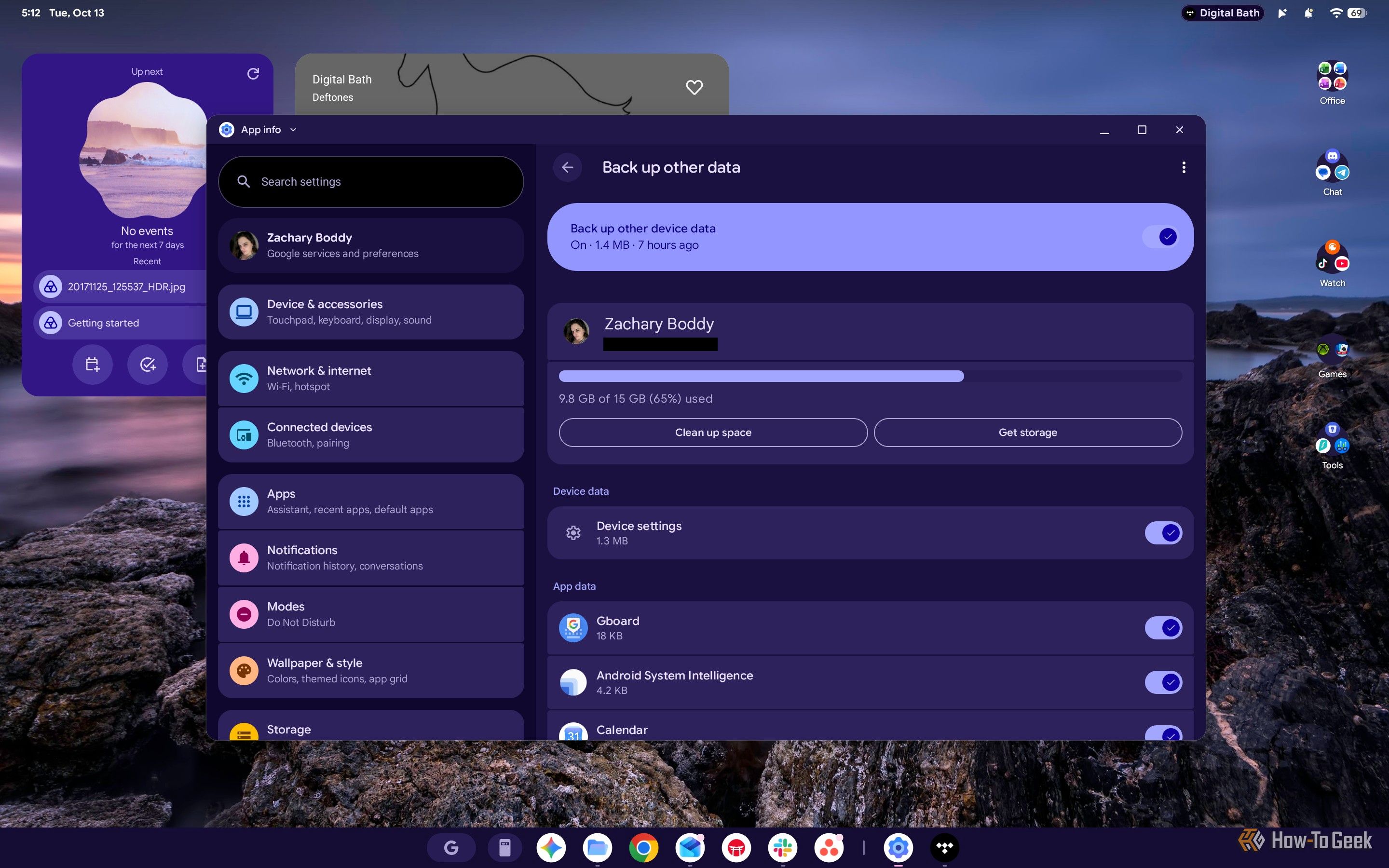 Screenshot of Googlebook OS Backup Settings.