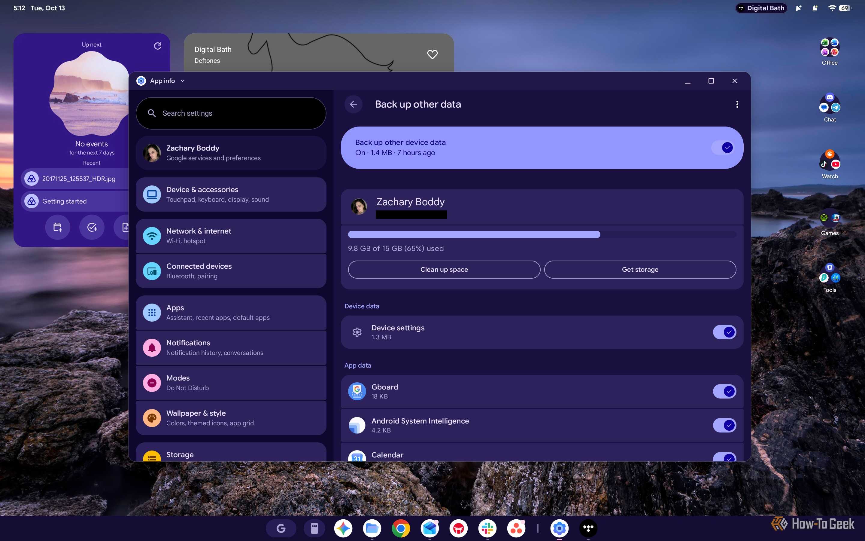 Screenshot of Googlebook OS Backup Settings.