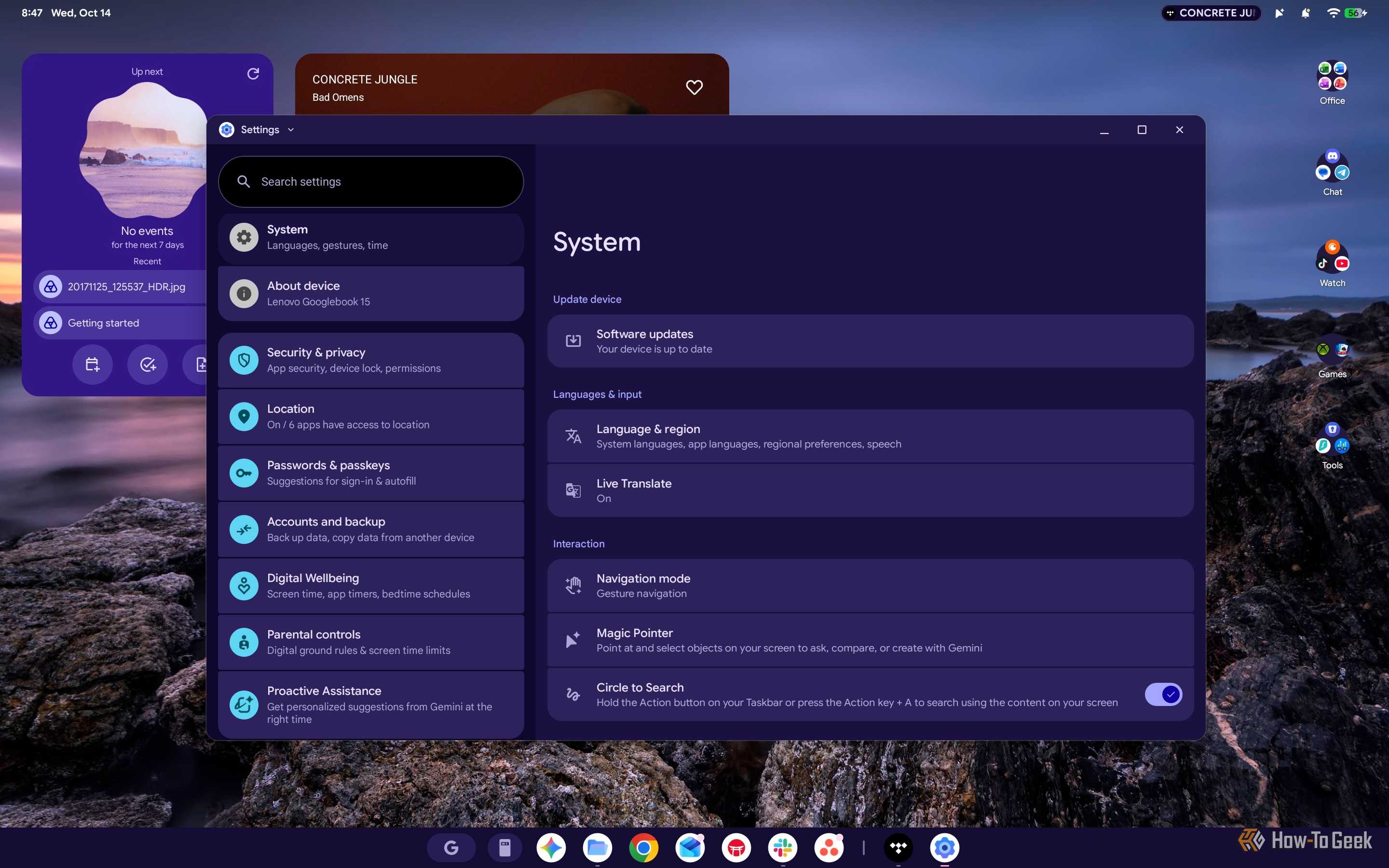 Screenshot of Googlebook OS System Settings.