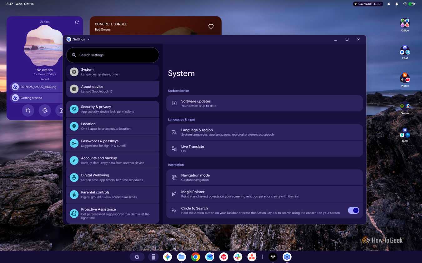 Screenshot of Googlebook OS System Settings.