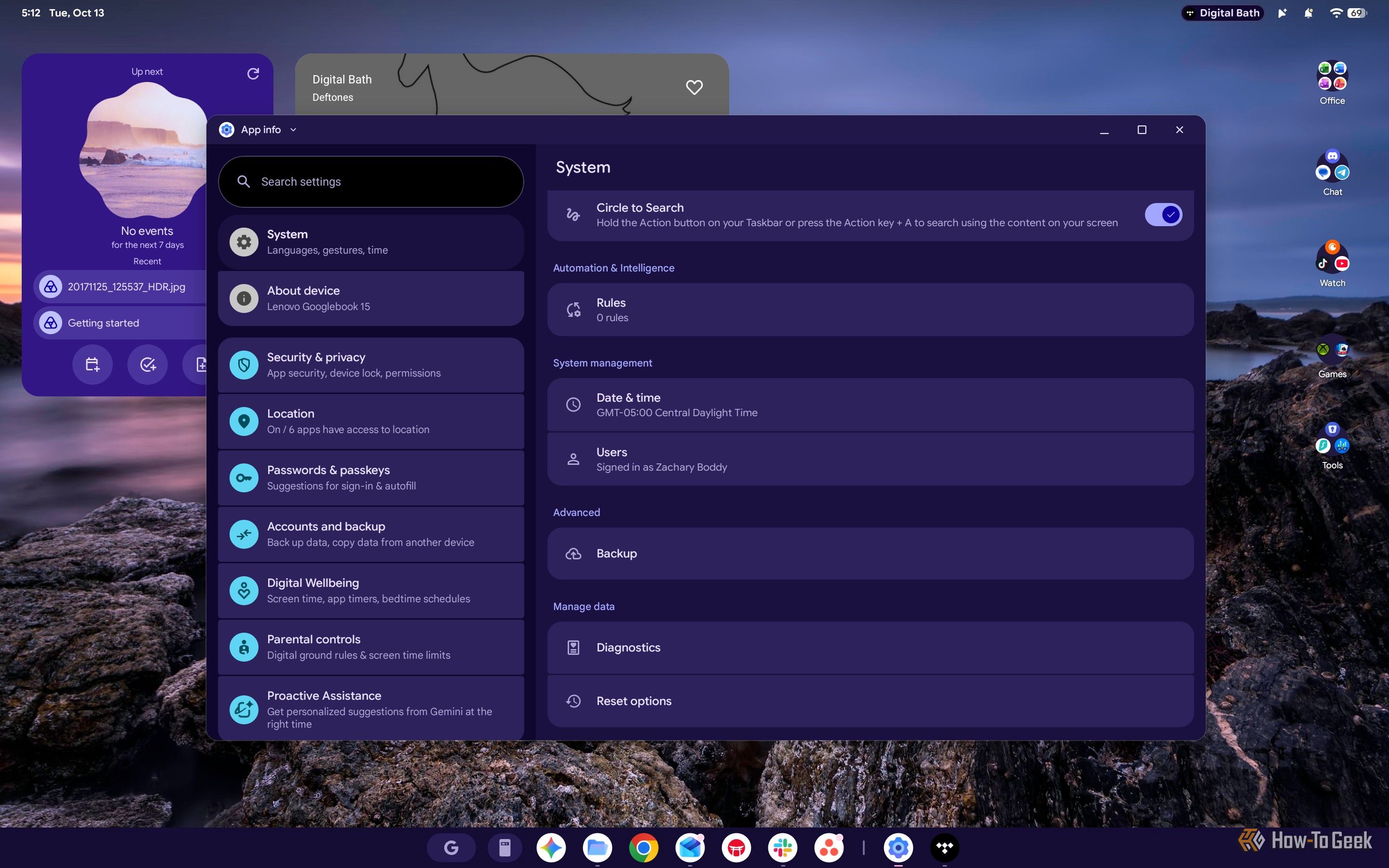 Screenshot of Googlebook OS System Settings.