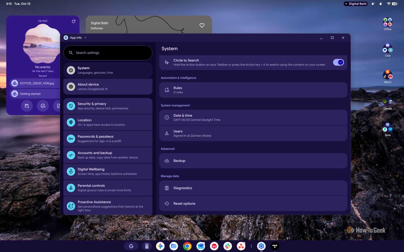 Screenshot of Googlebook OS System Settings.